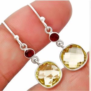 Gorgeous Lemon Quartz and garnet earrings